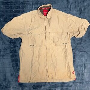 Droors Mens Tan Short Sleeve Button Up Utility Shirt Size Medium Skateboarding